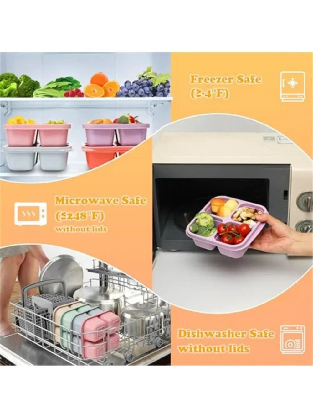 6 Pack Snack Containers, 4 Compartment Snack Box Containers Bento Box, Reusable